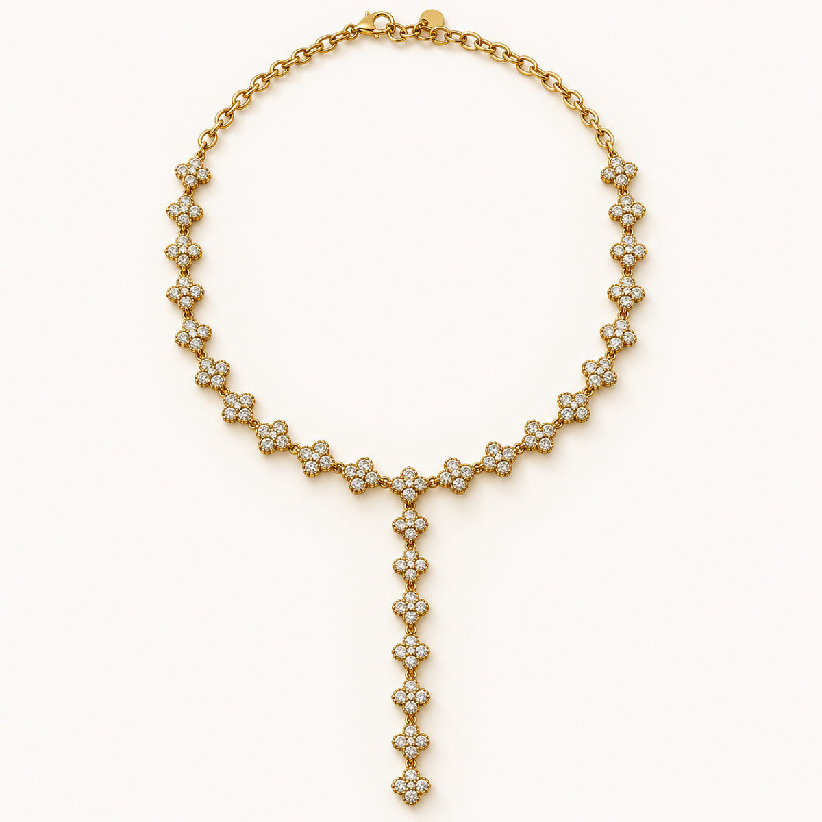 Collier Anastasia blanc, collier en Y à trèfles sertis de strass