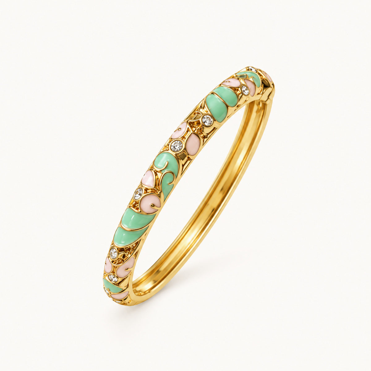 Jonc Muse vert d'eau, bracelet jonc émaillé fleuri à strass