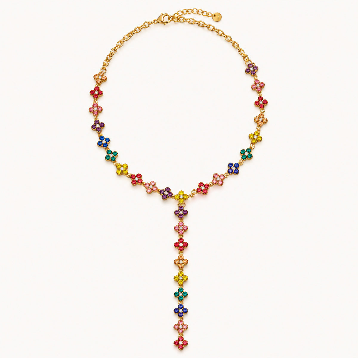 Collier Anastasia multicolore, collier en Y à trèfles sertis de strass colorés