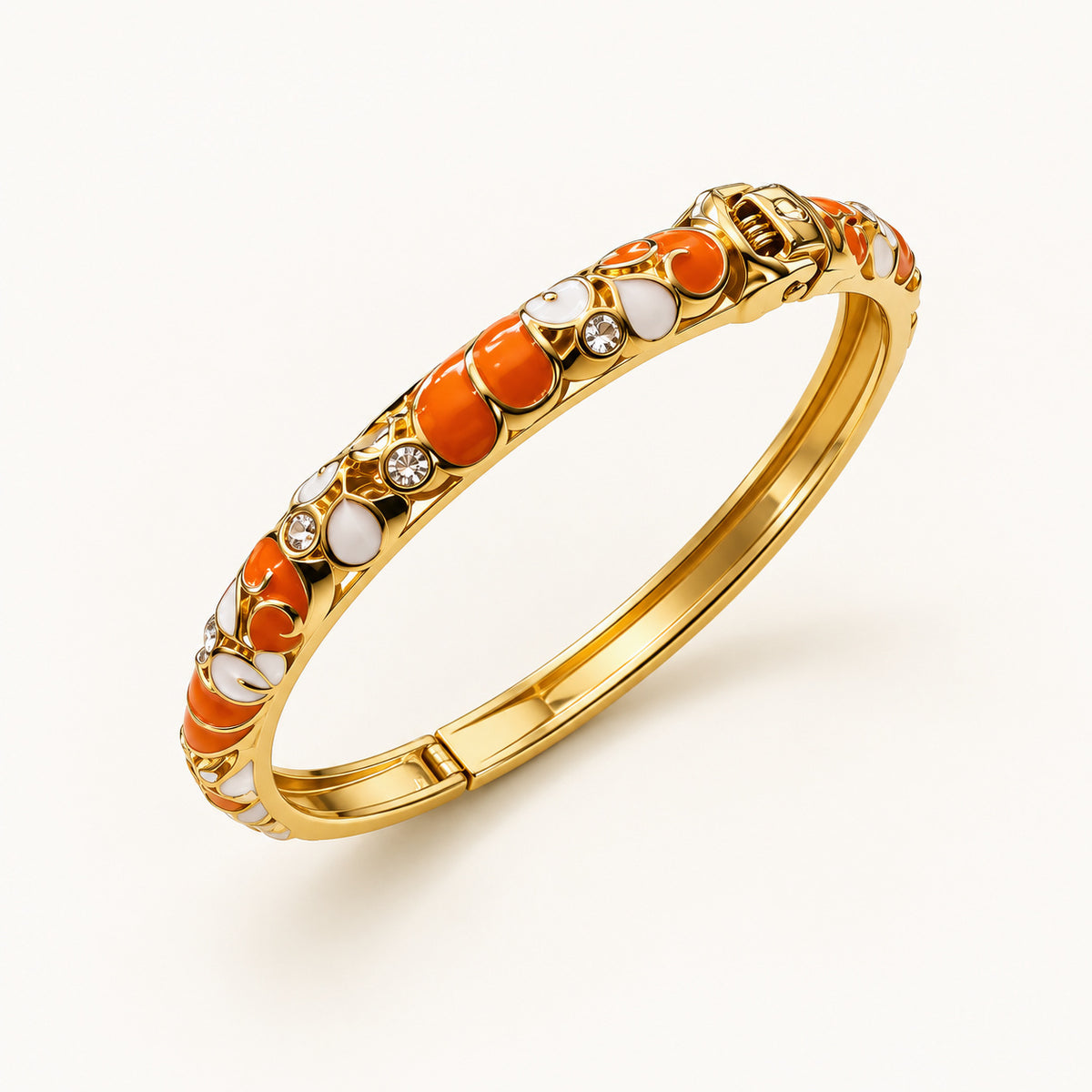 Jonc Muse orange, bracelet jonc émaillé fleuri à strass