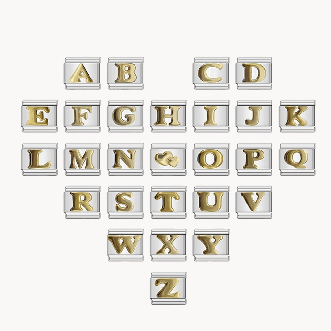 Lettres dorées avec fond argent - Italian Charms France