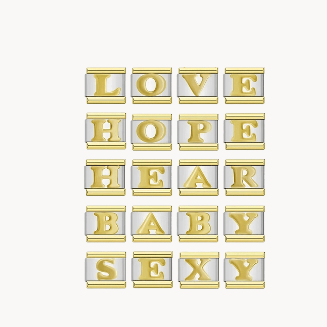 Lettres dorées avec fond argent/or - Italian Charms France