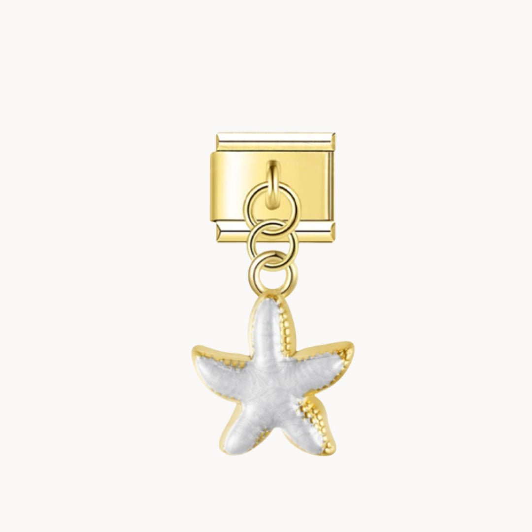 Charm italien Pendentif étoile de mer blanche : étoile de mer blanche nacrée, suspendue, dorée